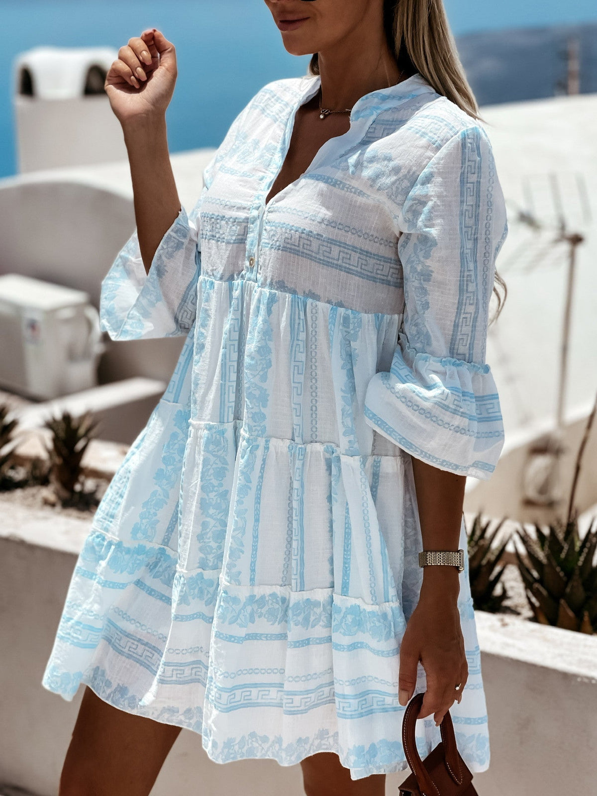 Mini-robe rayée à volants Anouk, style bohème