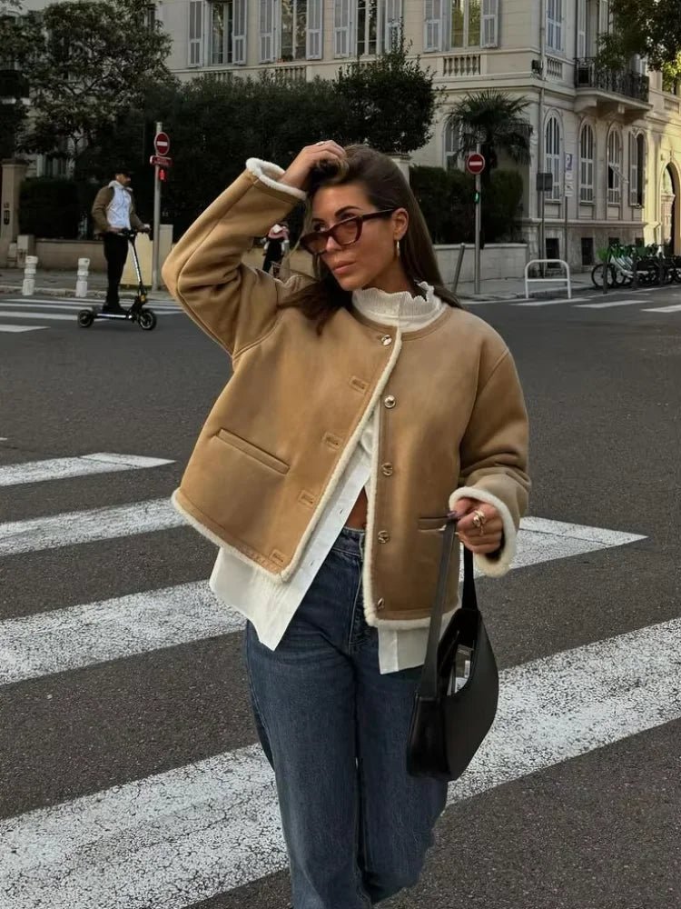 Manteau Aralyn en daim et fausse fourrure
