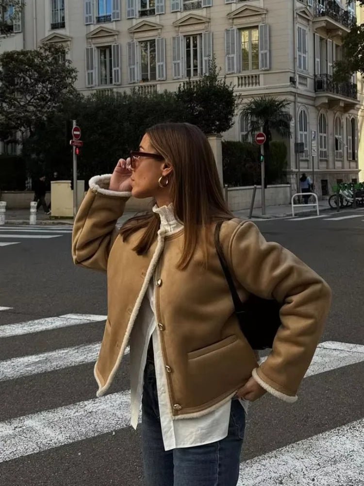 Manteau Aralyn en daim et fausse fourrure
