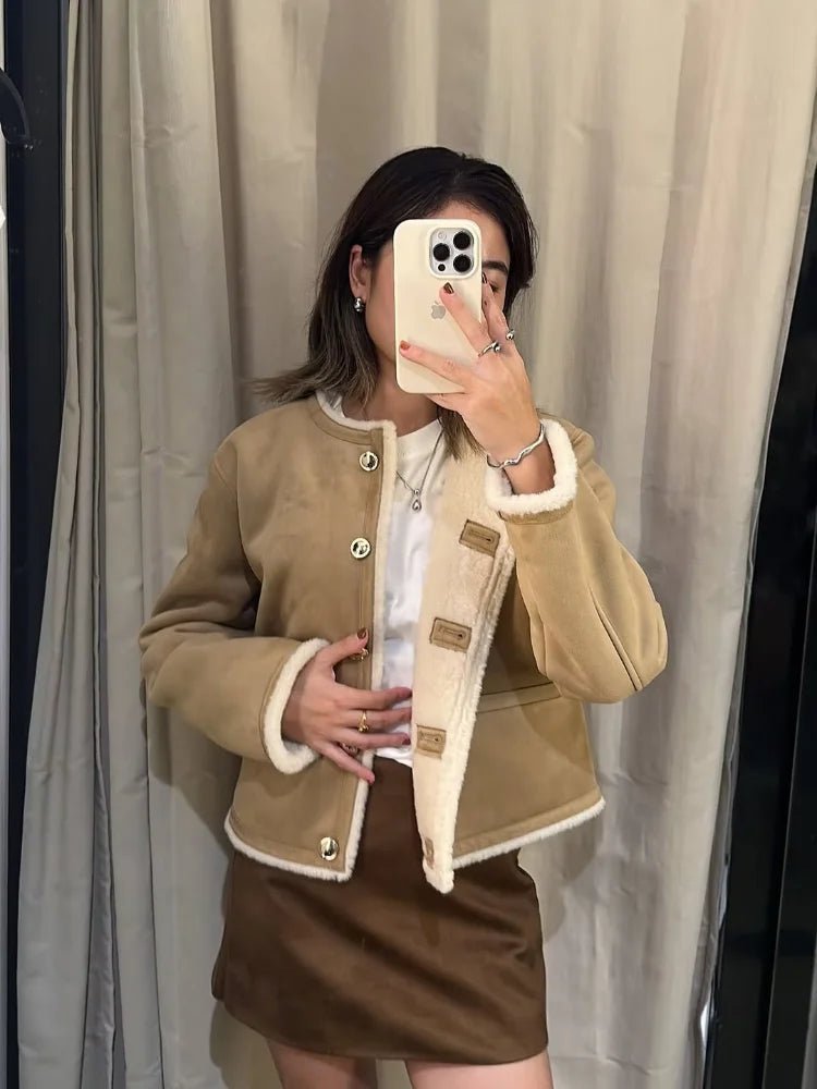 Manteau Aralyn en daim et fausse fourrure