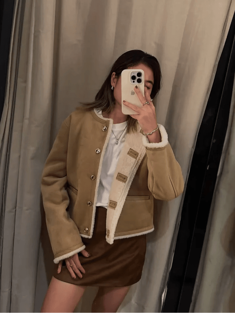 Manteau Aralyn en daim et fausse fourrure