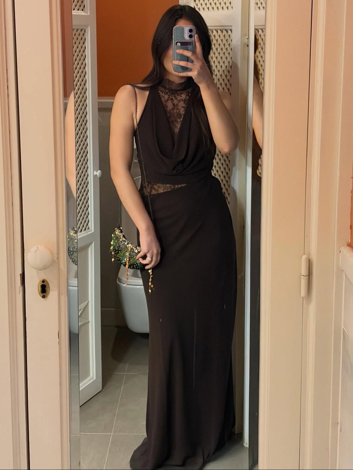Robe longue en dentelle patchwork dos nu Ariadne