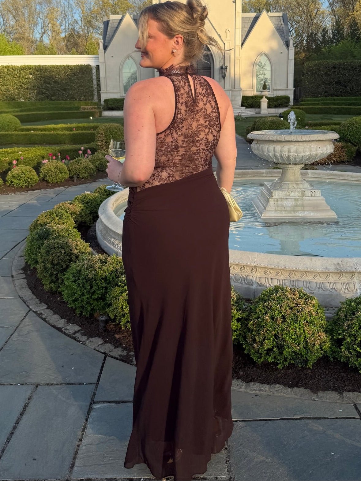 Robe longue en dentelle patchwork dos nu Ariadne