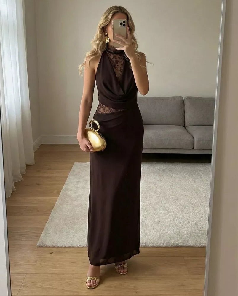 Robe longue en dentelle patchwork dos nu Ariadne