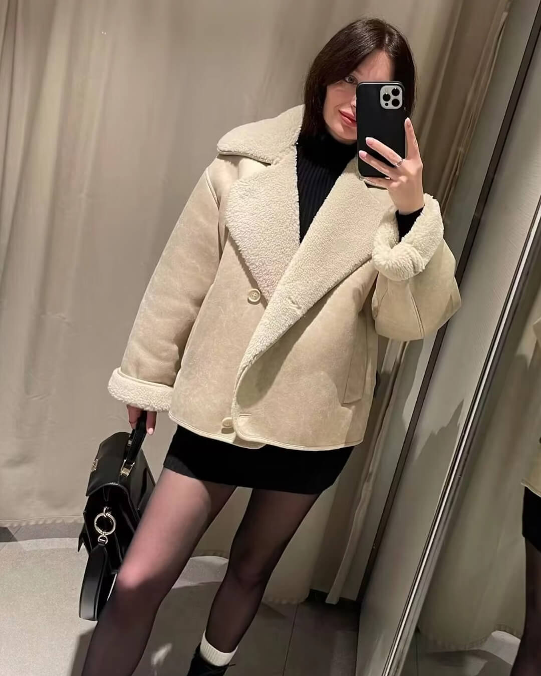 Veste Arianne en similicuir doublée de sherpa