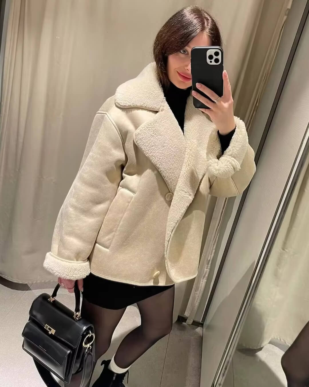 Veste Arianne en similicuir doublée de sherpa