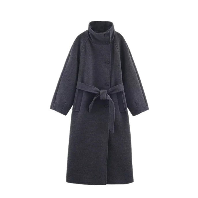 Arielle High Collar Long Belted Coat
