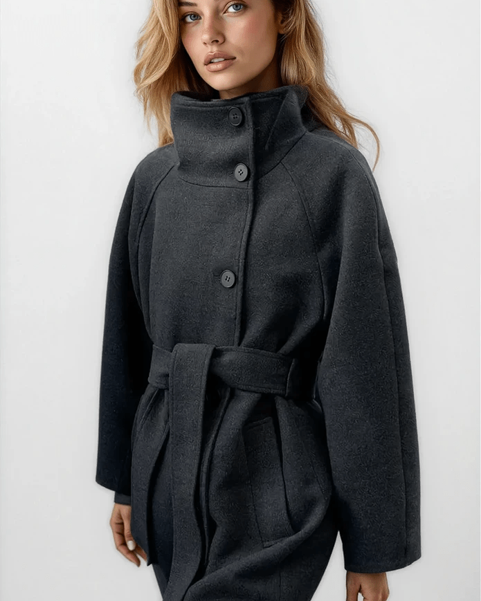 Arielle High Collar Long Belted Coat