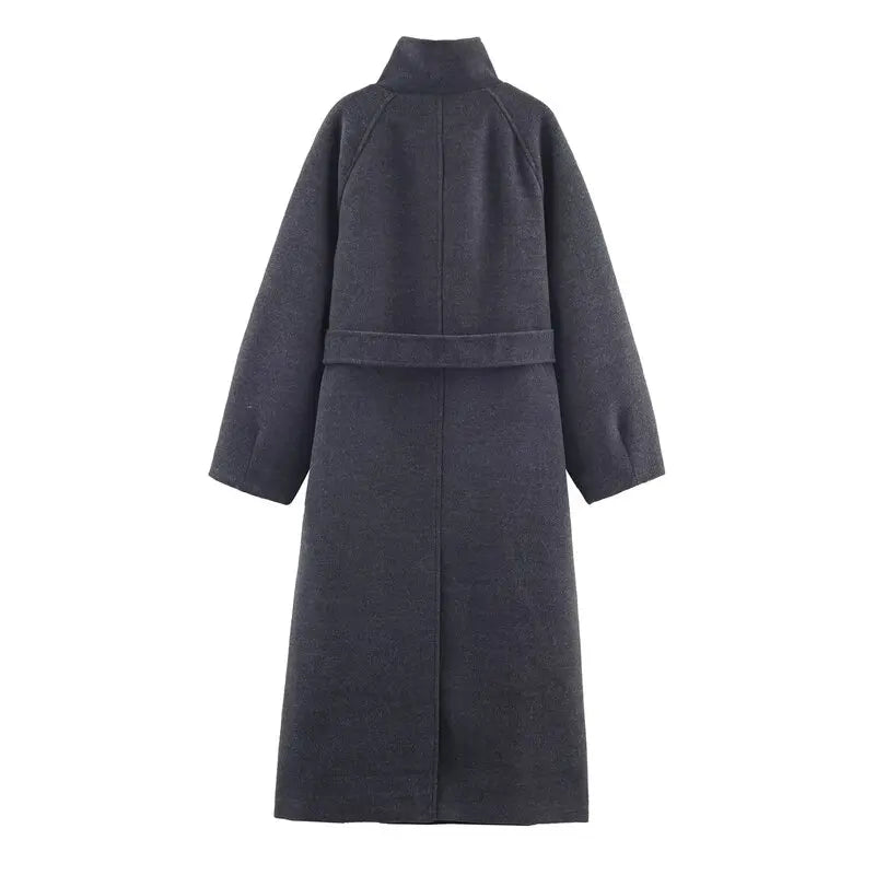 Arielle High Collar Long Belted Coat