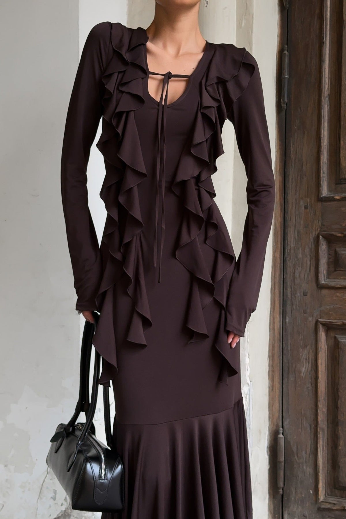 Robe longue Arielle à manches longues et volants