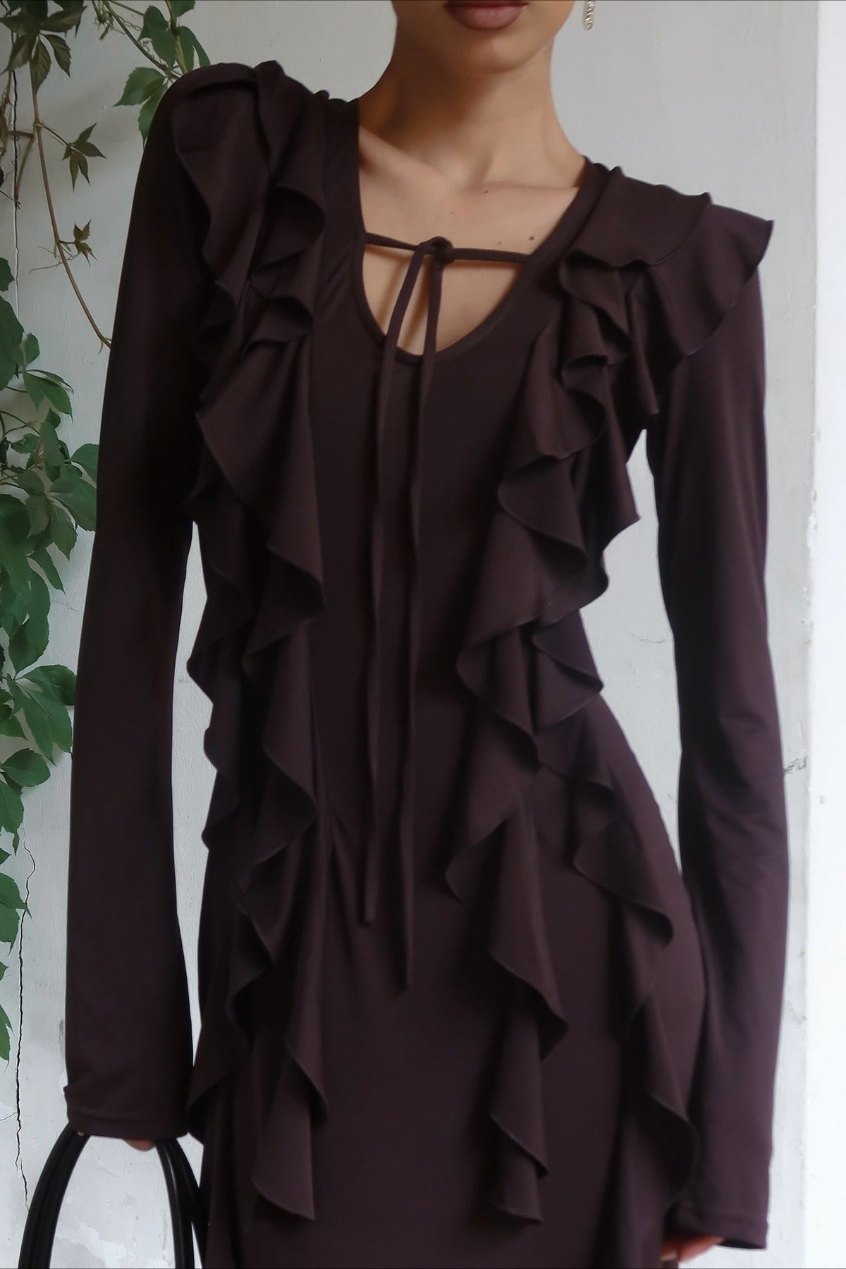 Robe longue Arielle à manches longues et volants