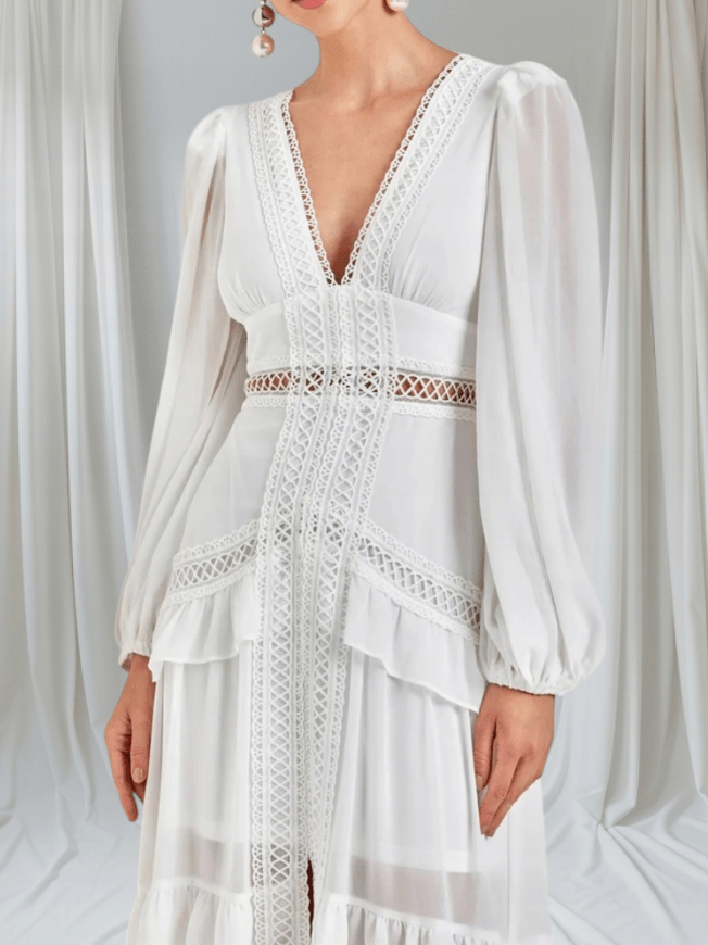 Robe longue Aryna en mousseline à volants