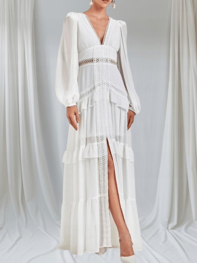 Robe longue Aryna en mousseline à volants