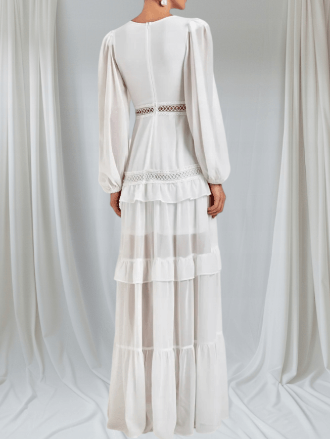 Robe longue Aryna en mousseline à volants