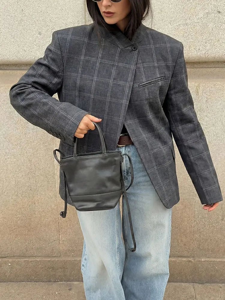 Blazer Aurelia à col droit et carreaux