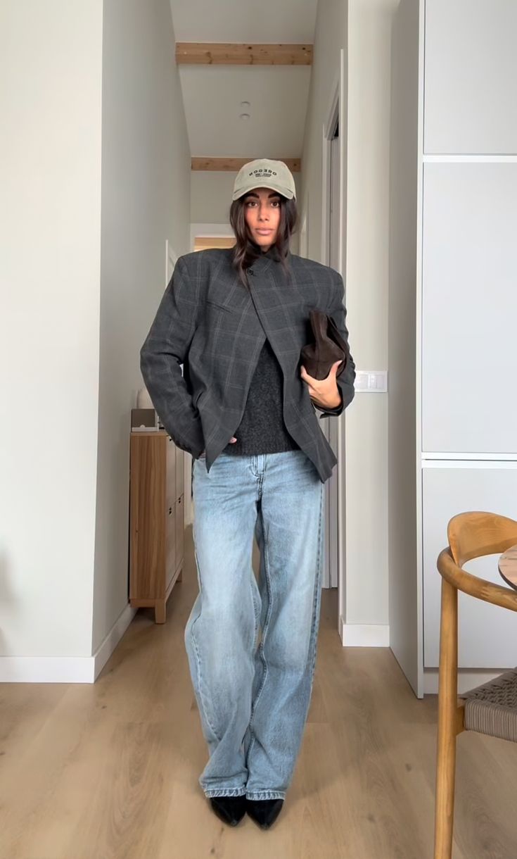 Blazer Aurelia à col droit et carreaux