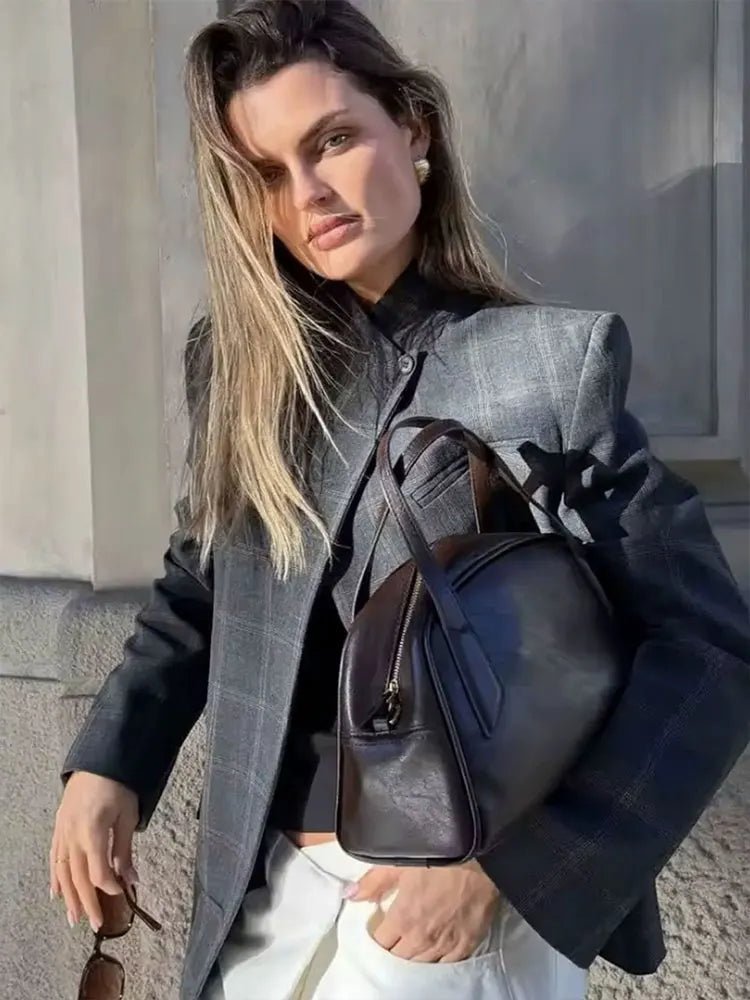 Blazer Aurelia à col droit et carreaux
