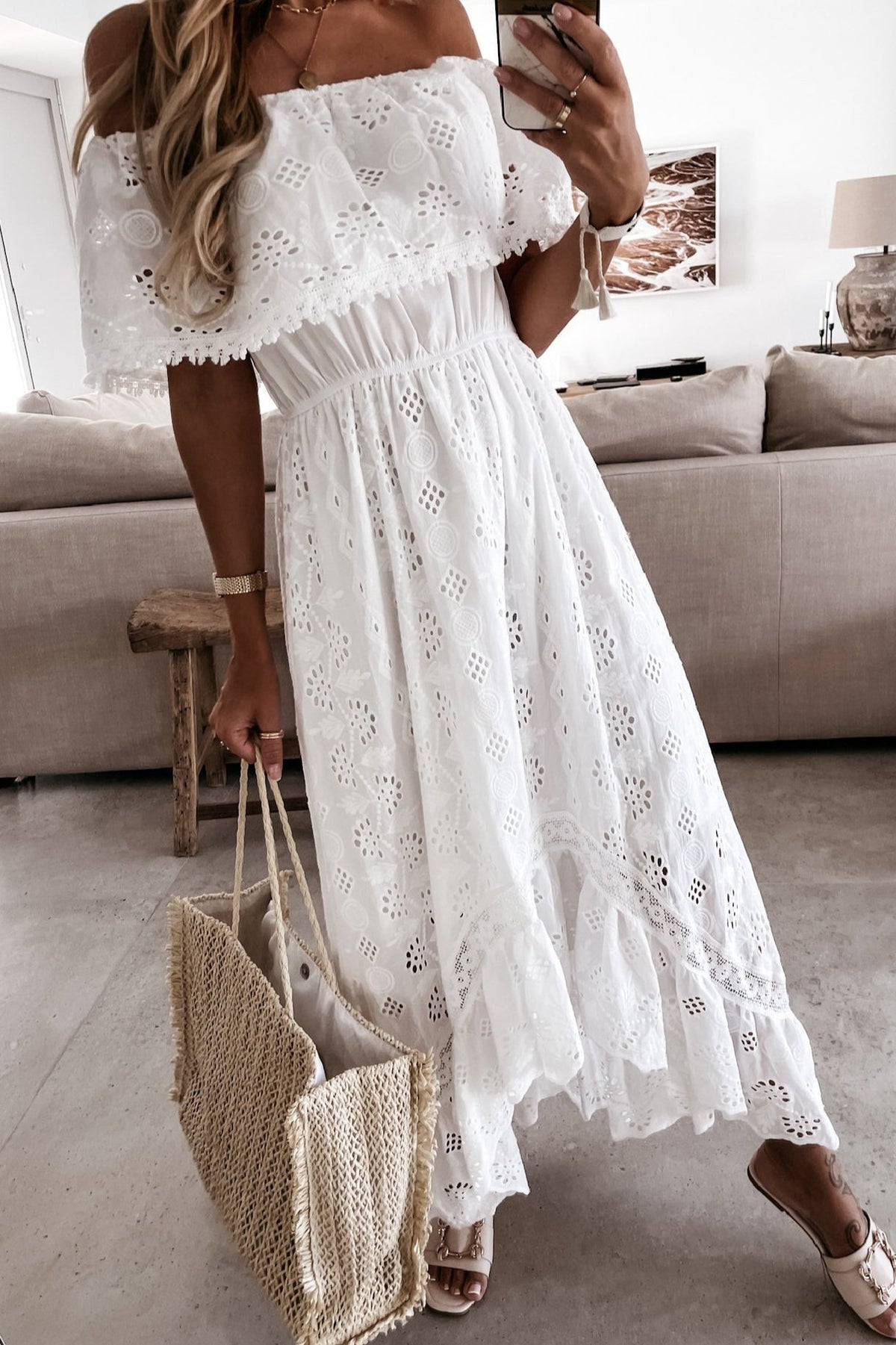 Robe longue Aurore bohème épaules dénudées