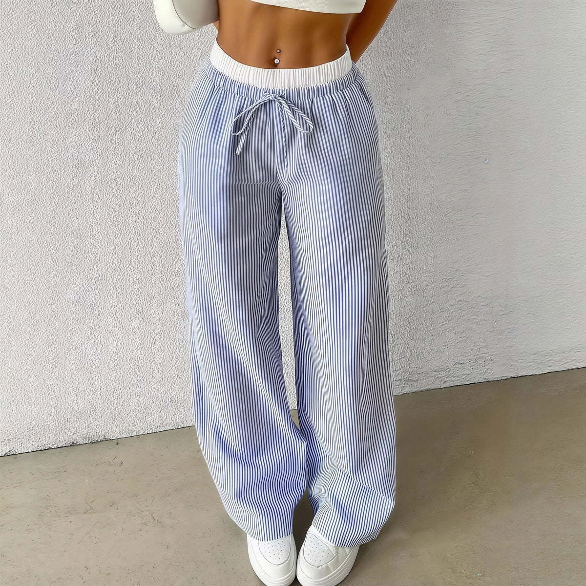 Beatrice Striped Straight Casual Pants