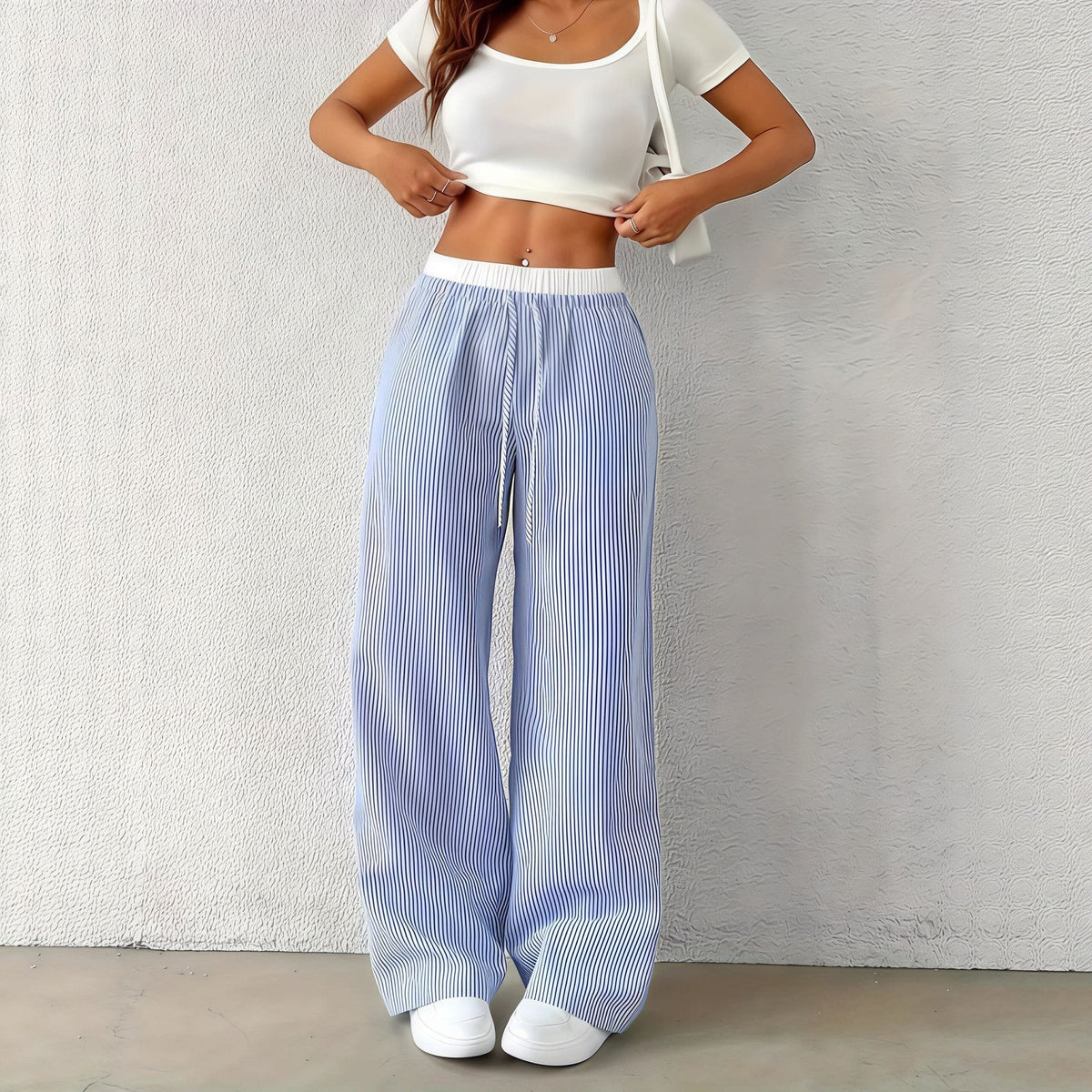Beatrice Striped Straight Casual Pants