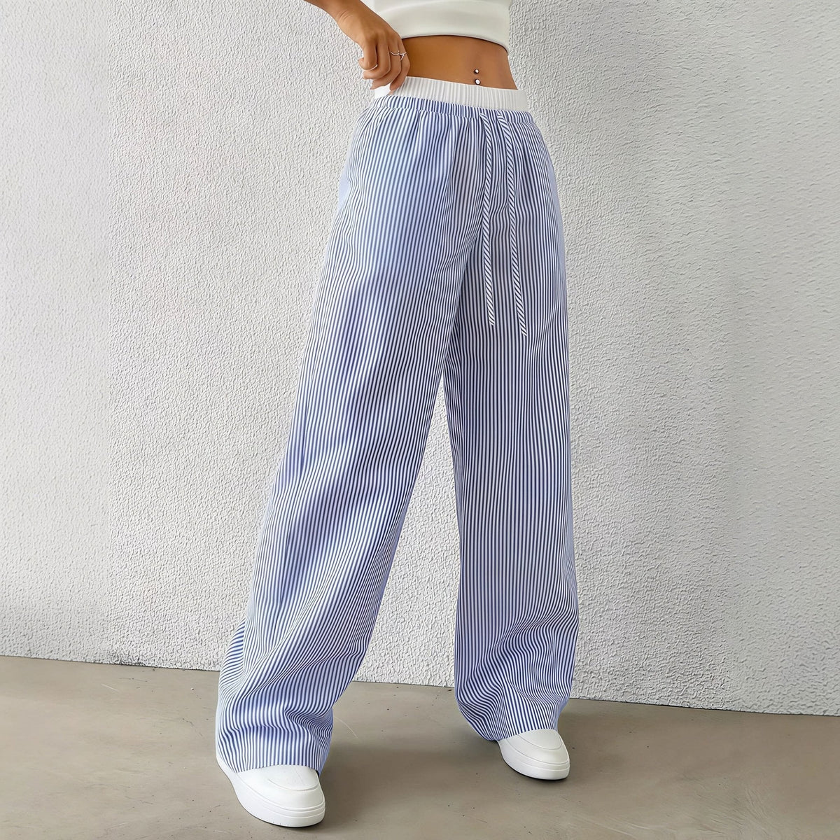 Beatrice Striped Straight Casual Pants
