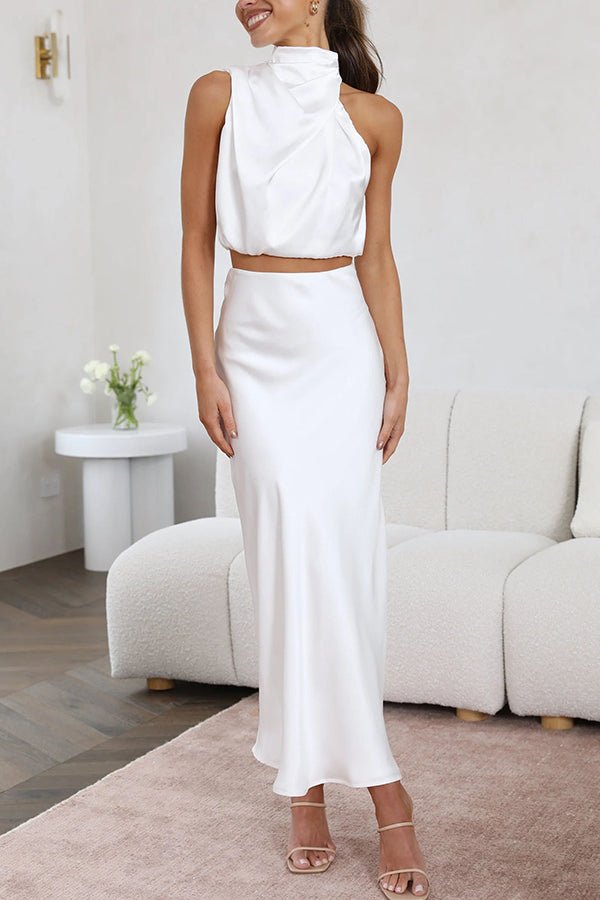 Ensemble Beatrice deux pièces en satin pour invitée à un mariage