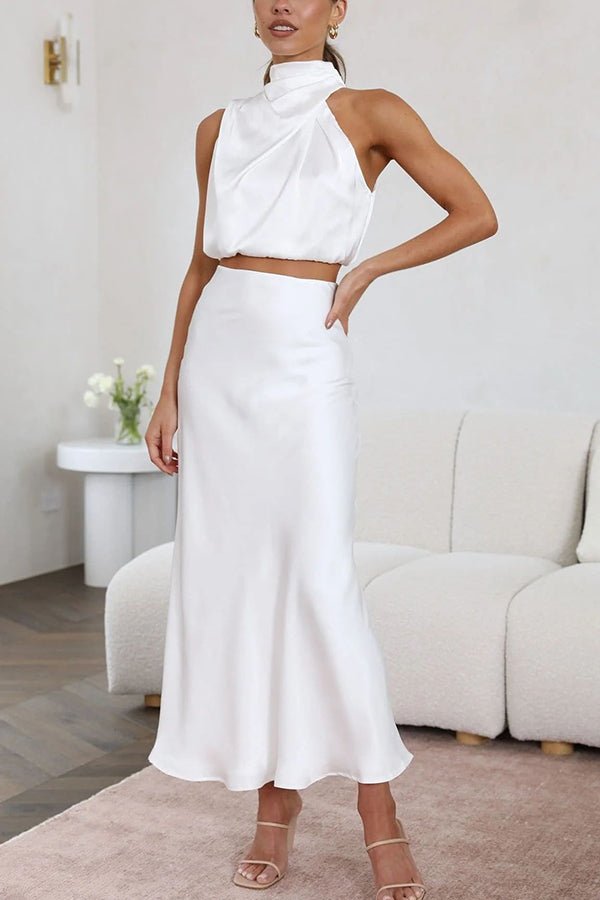 Ensemble Beatrice deux pièces en satin pour invitée à un mariage