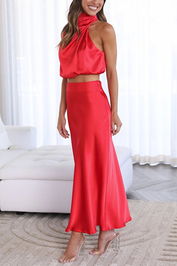 Ensemble Beatrice deux pièces en satin pour invitée à un mariage