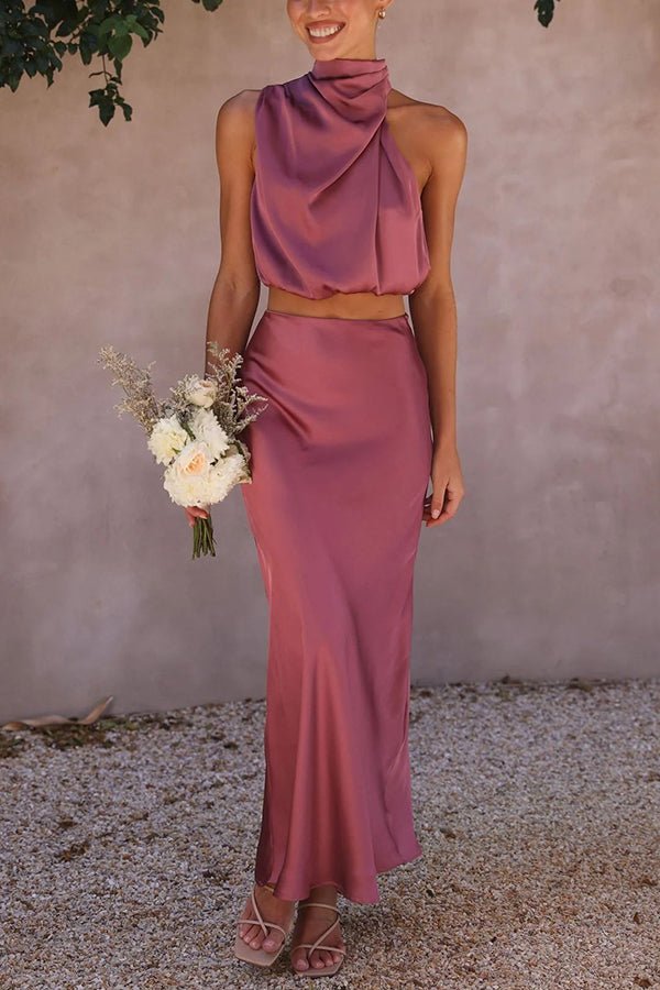 Ensemble Beatrice deux pièces en satin pour invitée à un mariage