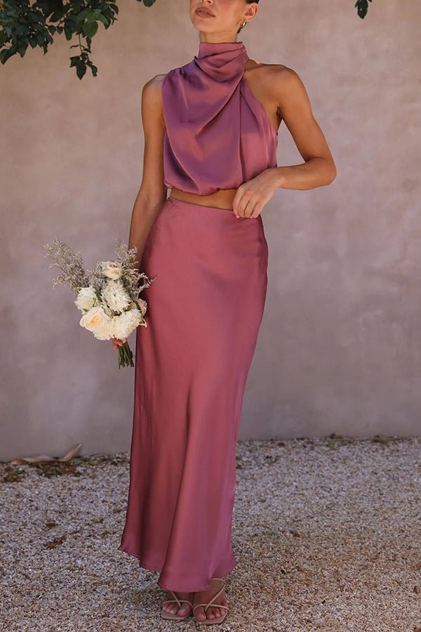 Ensemble Beatrice deux pièces en satin pour invitée à un mariage