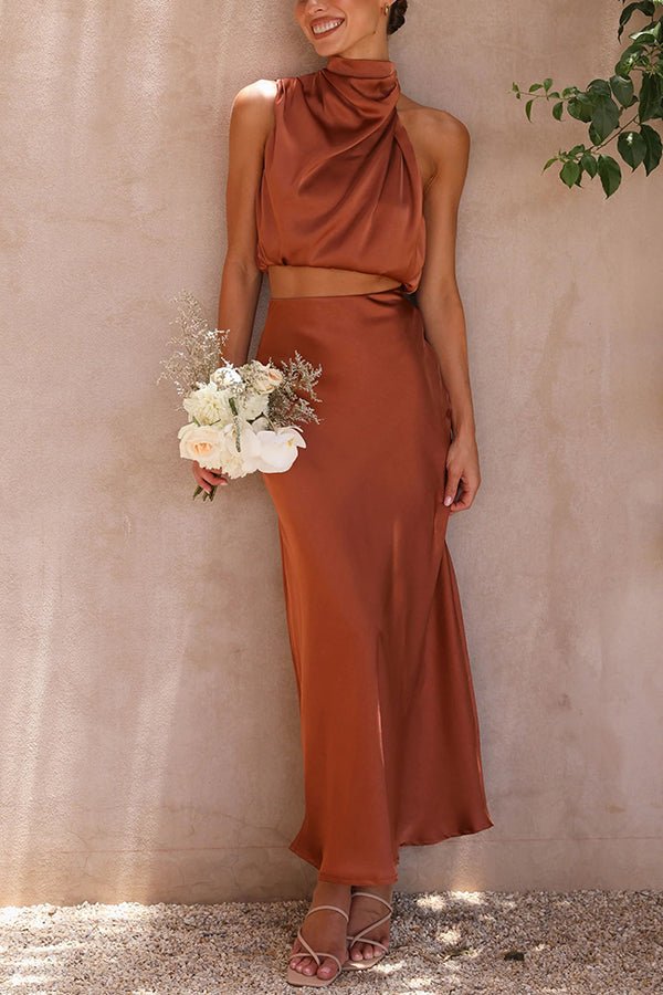 Ensemble Beatrice deux pièces en satin pour invitée à un mariage