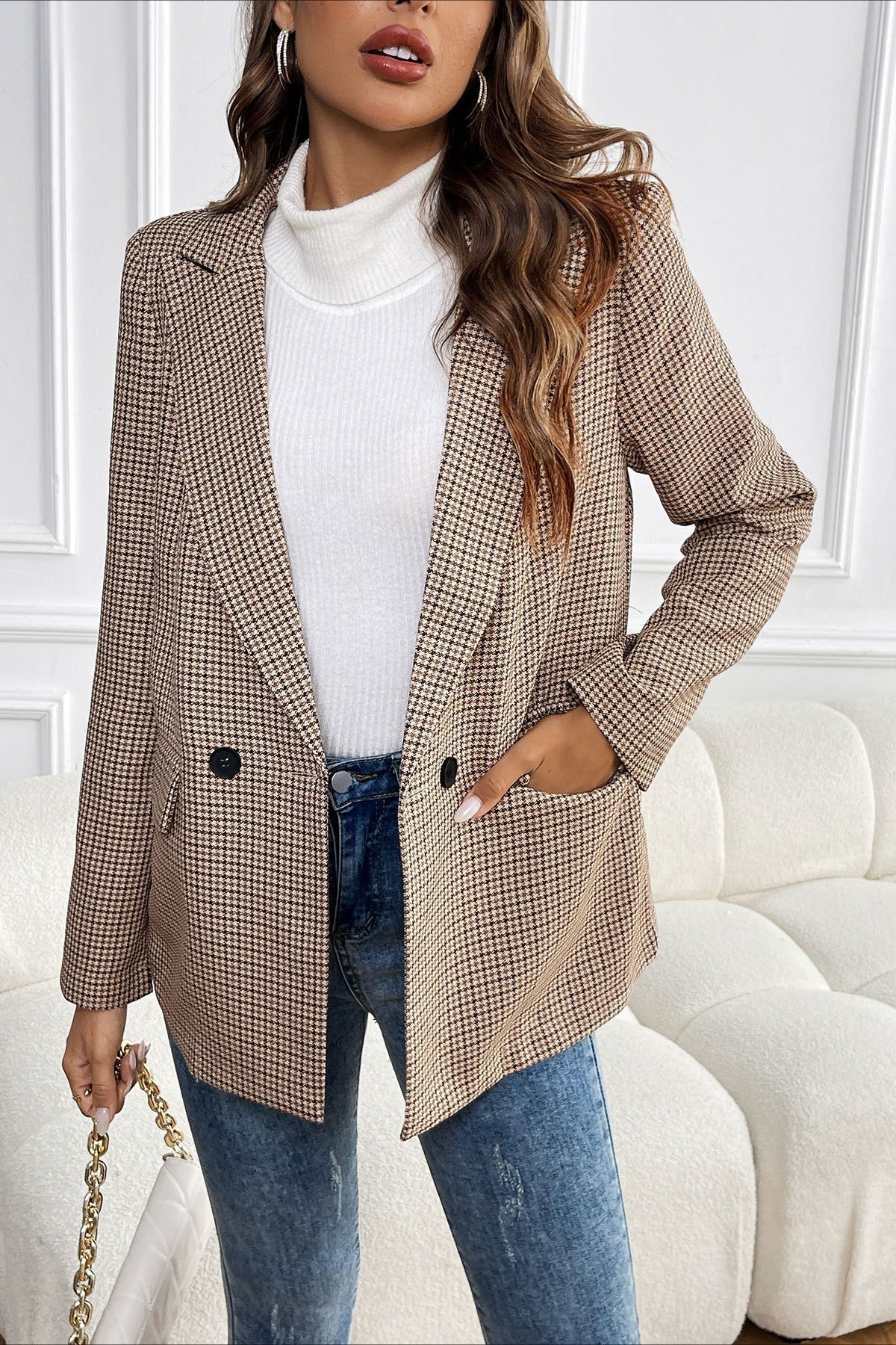 Blazer Beatrice vintage à motif pied-de-poule