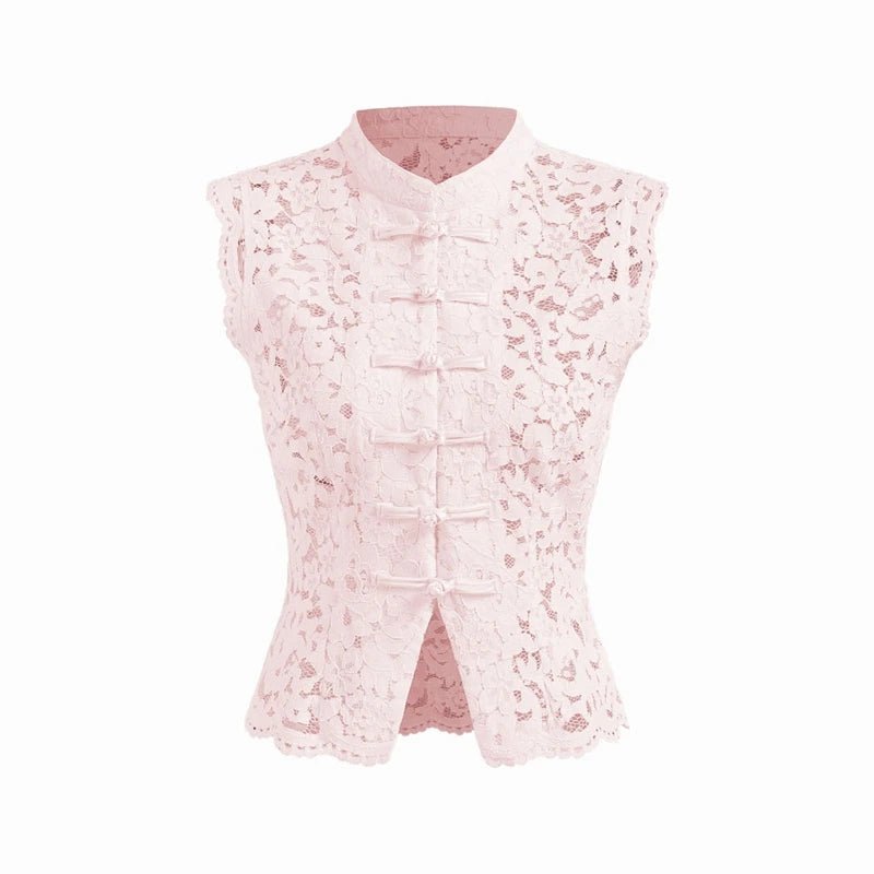 Blouse Beatrix transparente en dentelle à col mao