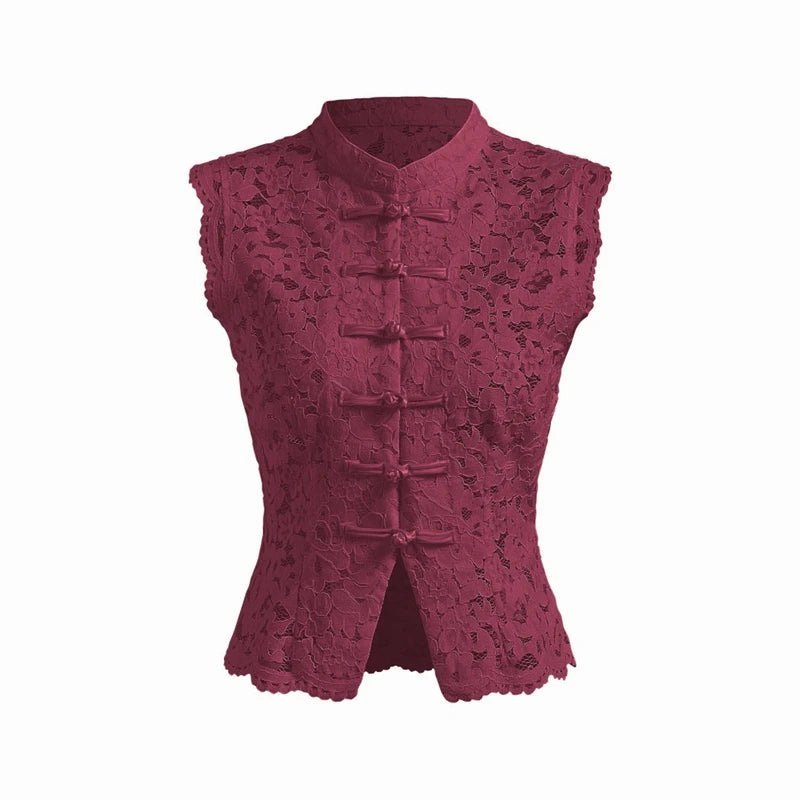 Blouse Beatrix transparente en dentelle à col mao