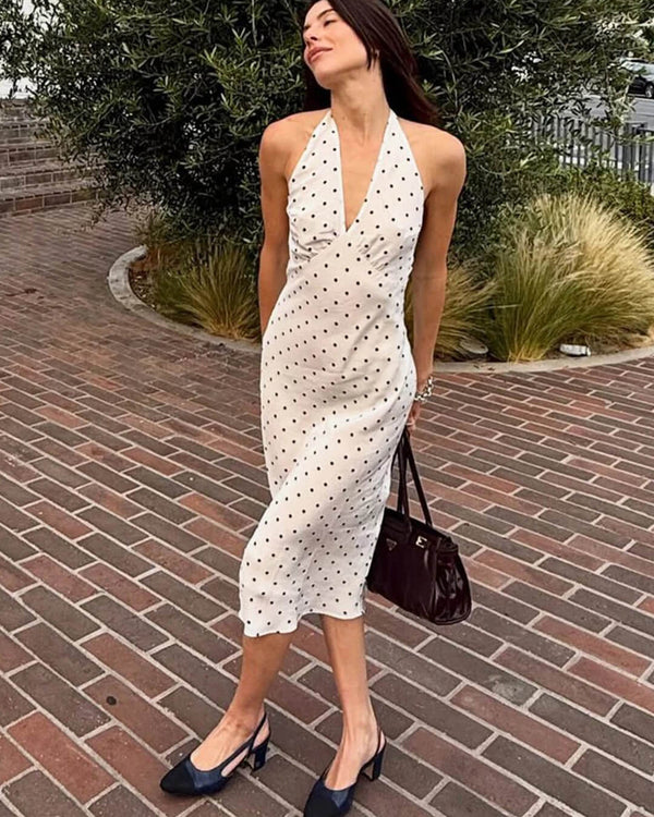 Robe longue Bianca à pois et dos nu