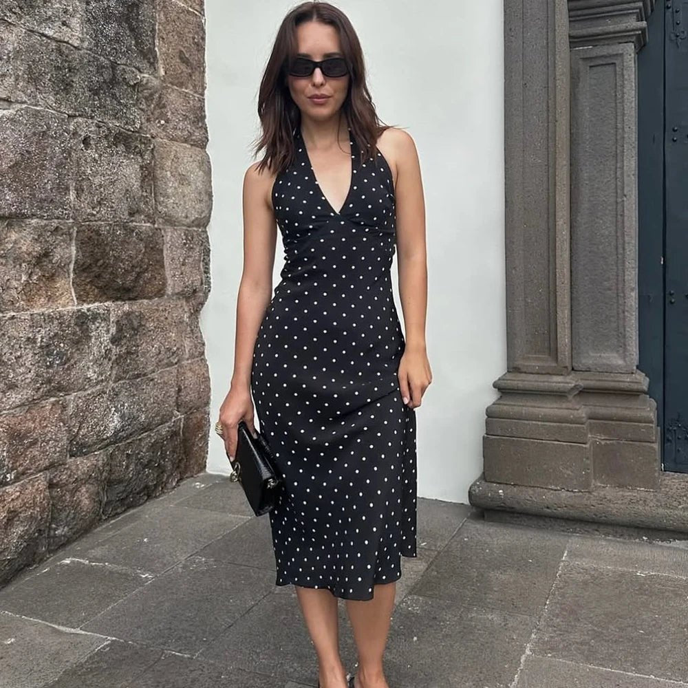 Bianca Polka Dot Halter Maxi Dress