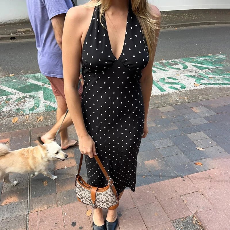 Bianca Polka Dot Halter Maxi Dress