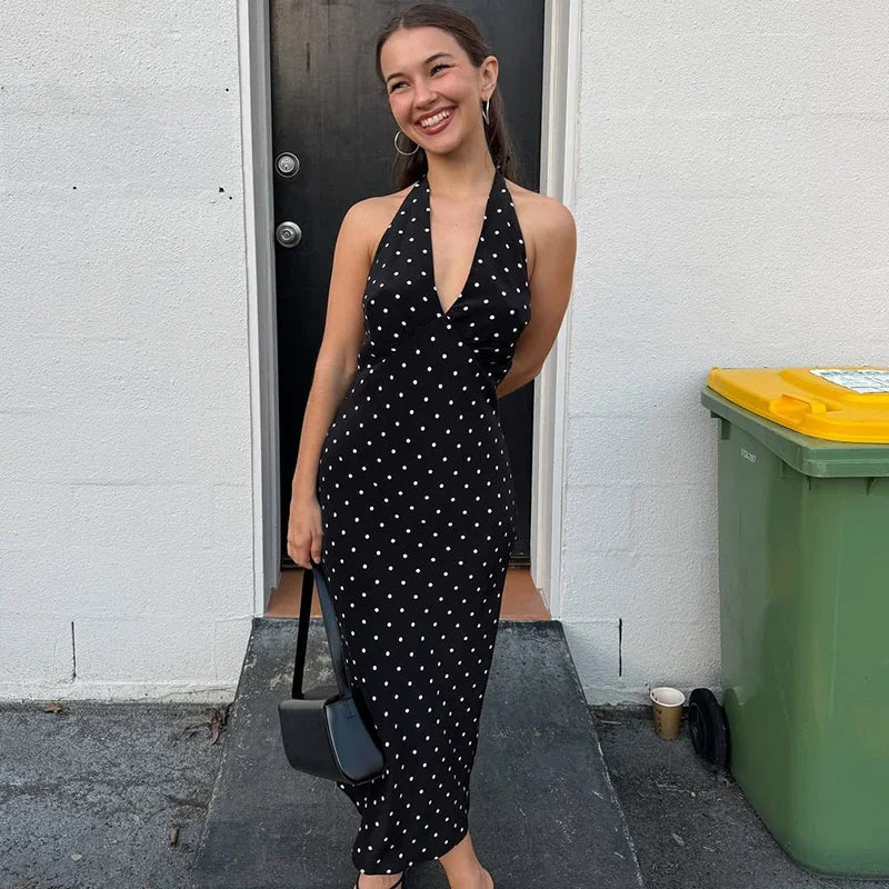 Bianca Polka Dot Halter Maxi Dress