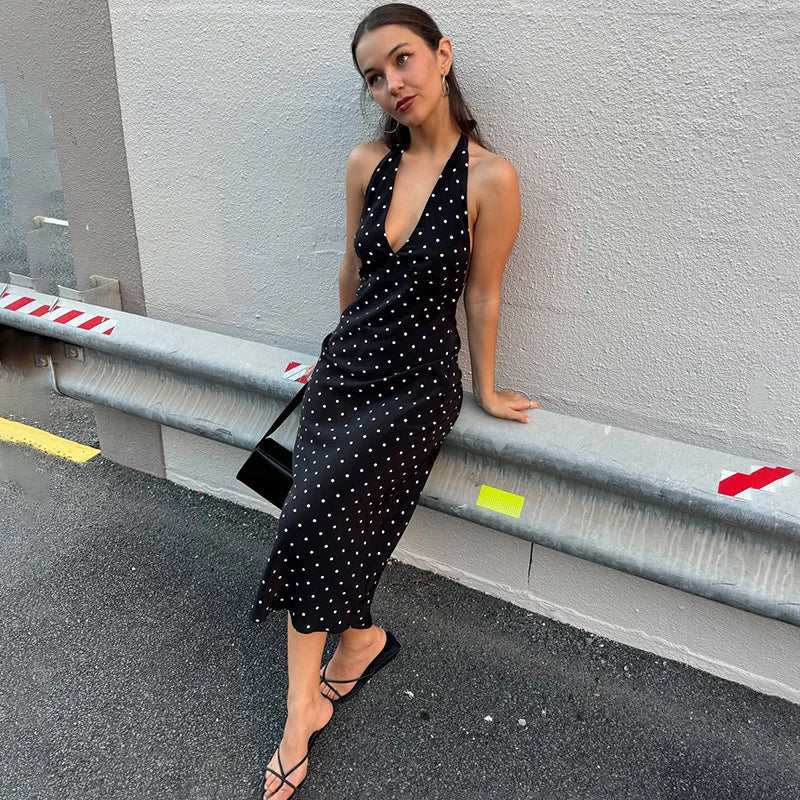 Bianca Polka Dot Halter Maxi Dress