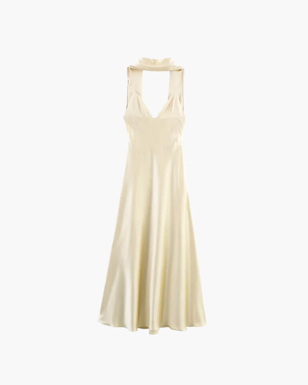 Robe longue Bianca en satin avec foulard