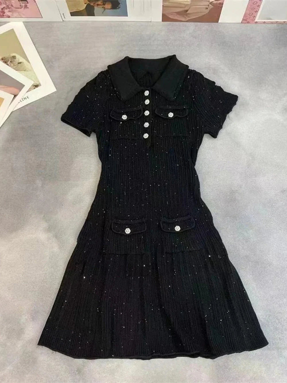 Robe courte Bianca en maille à sequins