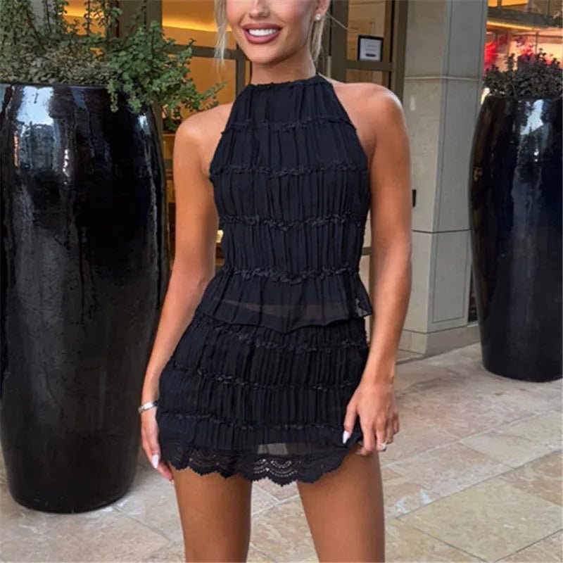 Ensemble Bianca en dentelle et résille, deux pièces