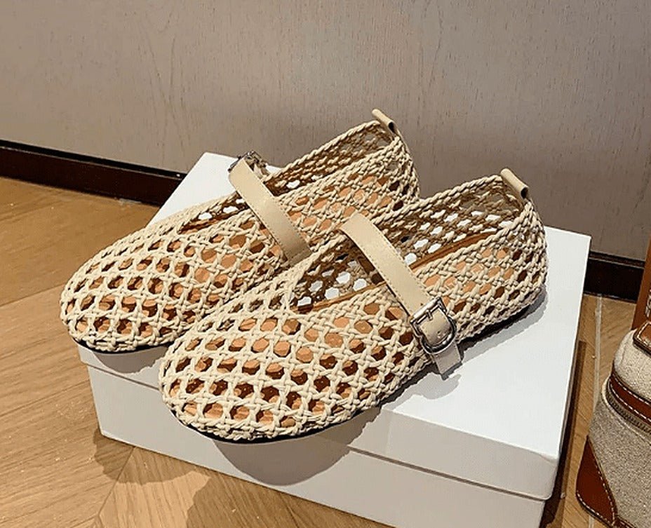 Sandales plates tressées ajourées Bianca
