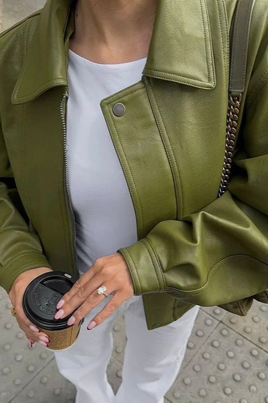 Veste Bilge en similicuir vert vintage