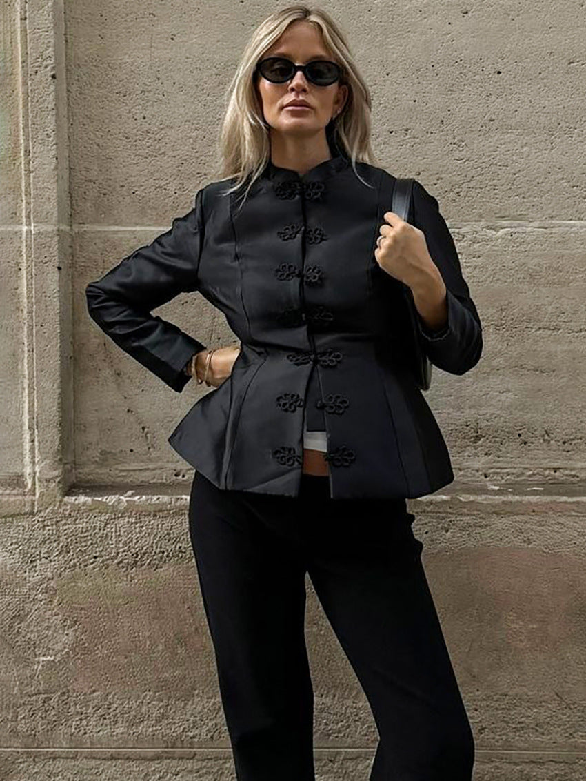 Veste à basque et col mao Ida