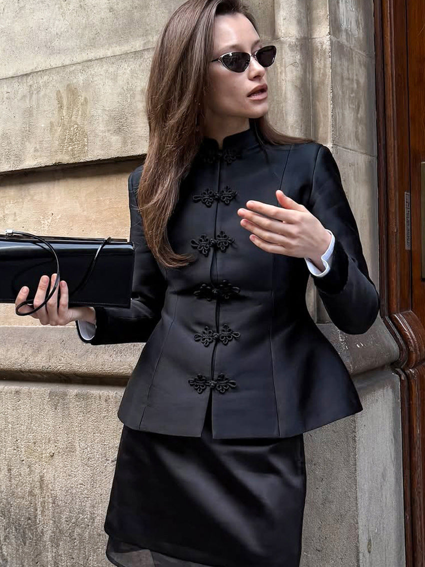 Veste à basque et col mao Ida