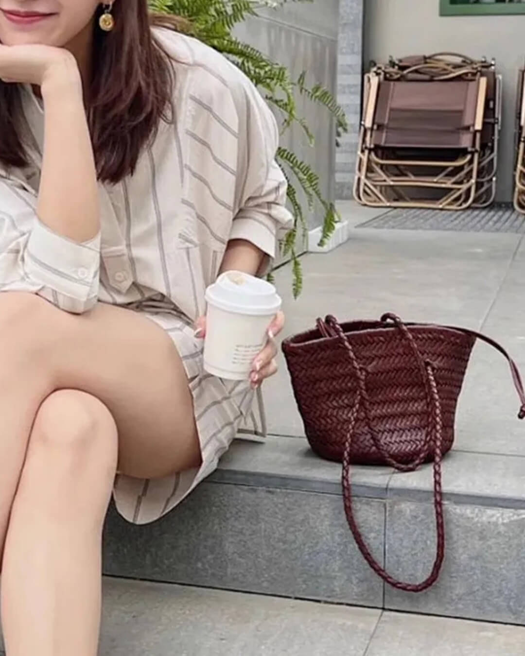 Sac seau tressé à bandoulière Blair