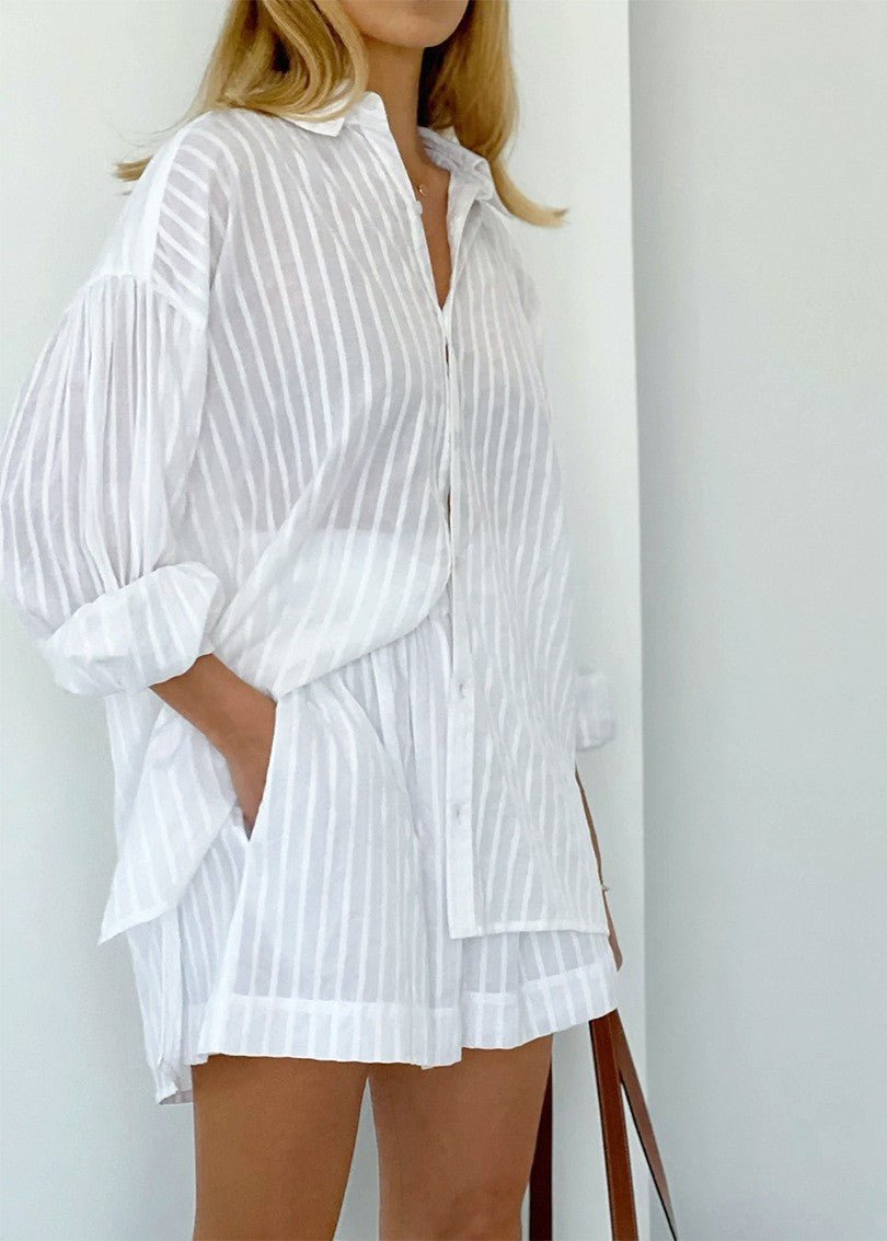 Ensemble Bridget avec chemise et short en coton rayé