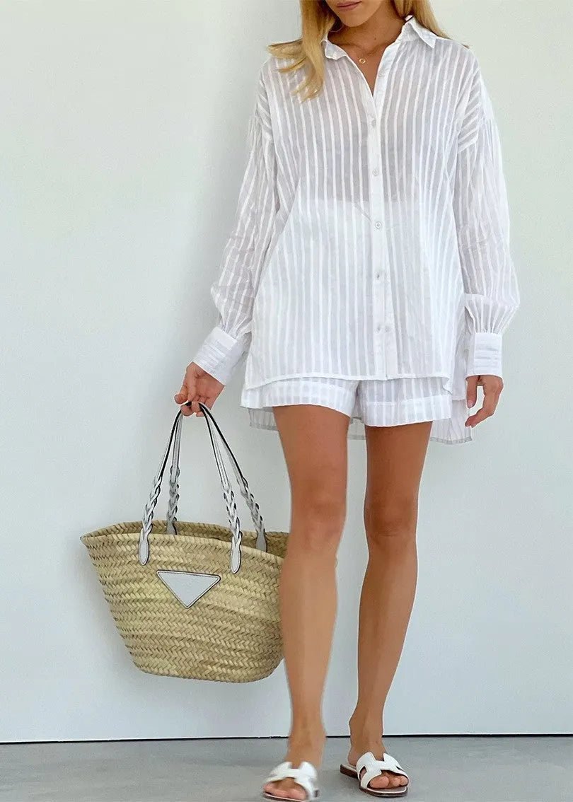 Ensemble Bridget avec chemise et short en coton rayé