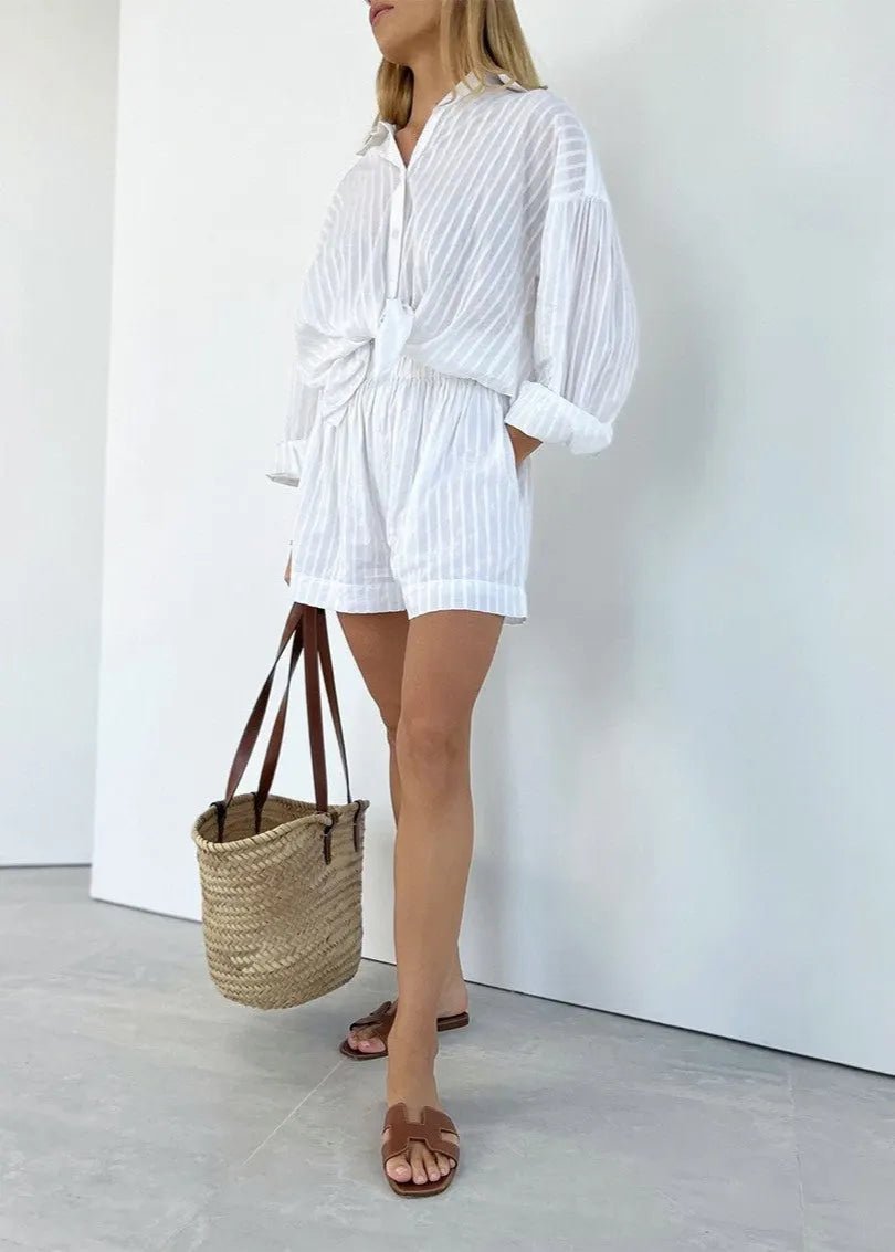 Ensemble Bridget avec chemise et short en coton rayé